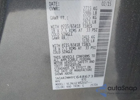2015 Nissan Pathfinder Sl from USA, damaged, VIN 5N1AR2MM4FC648673